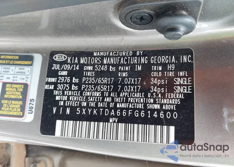 2015 Kia Sorento Lx из США, поврежденный, VIN 5XYKTDA66FG614600